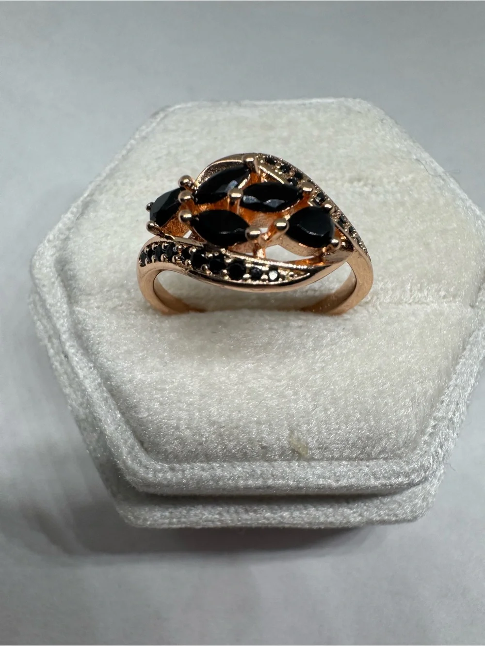 Vintage 14K 585 Rolled Gold Lab Created Black Spinel Ring Size 8